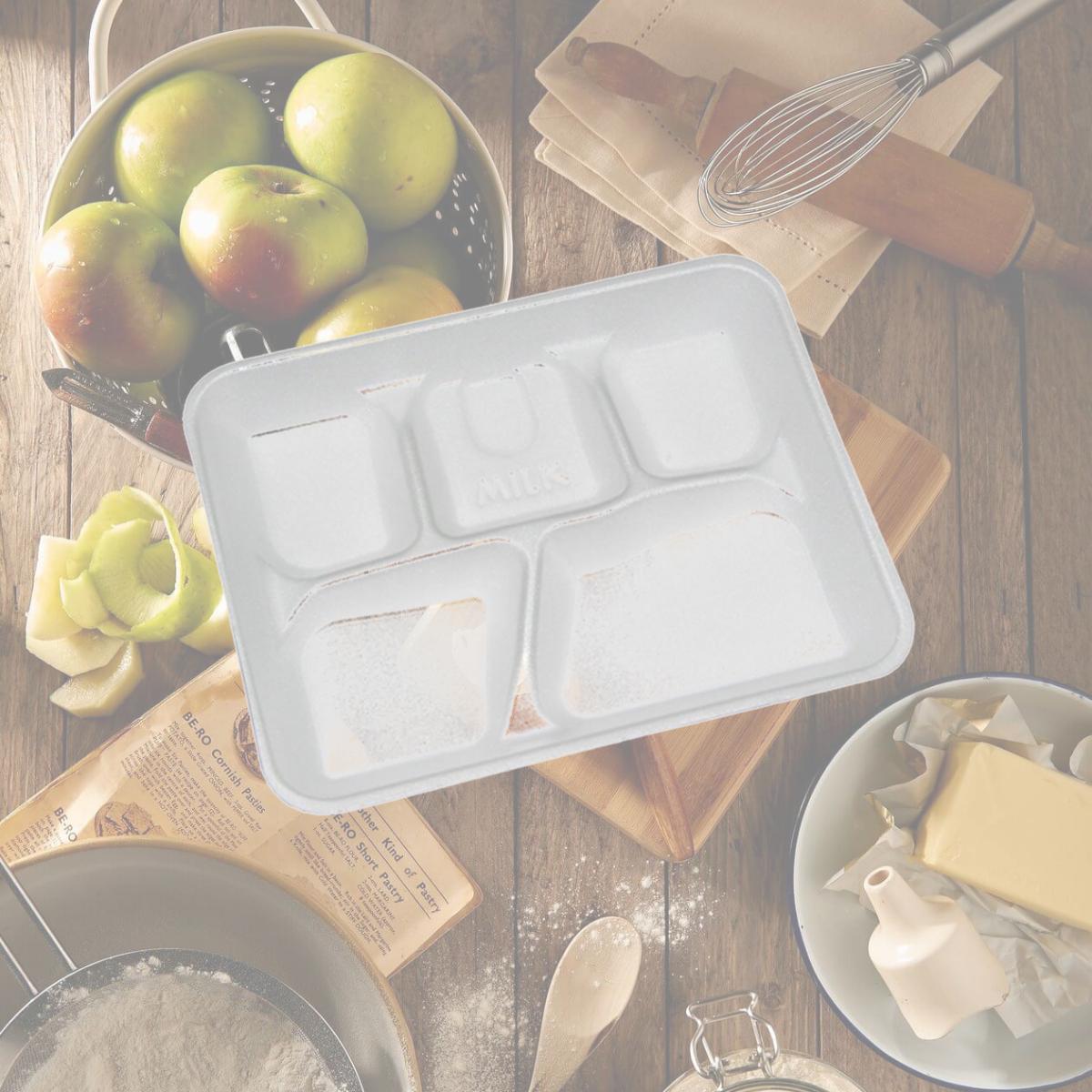 Picture of PCT YTH10500SGBX 8.25 x 10.5 in. Lightweight Foam School 5 Compartment Trays, White