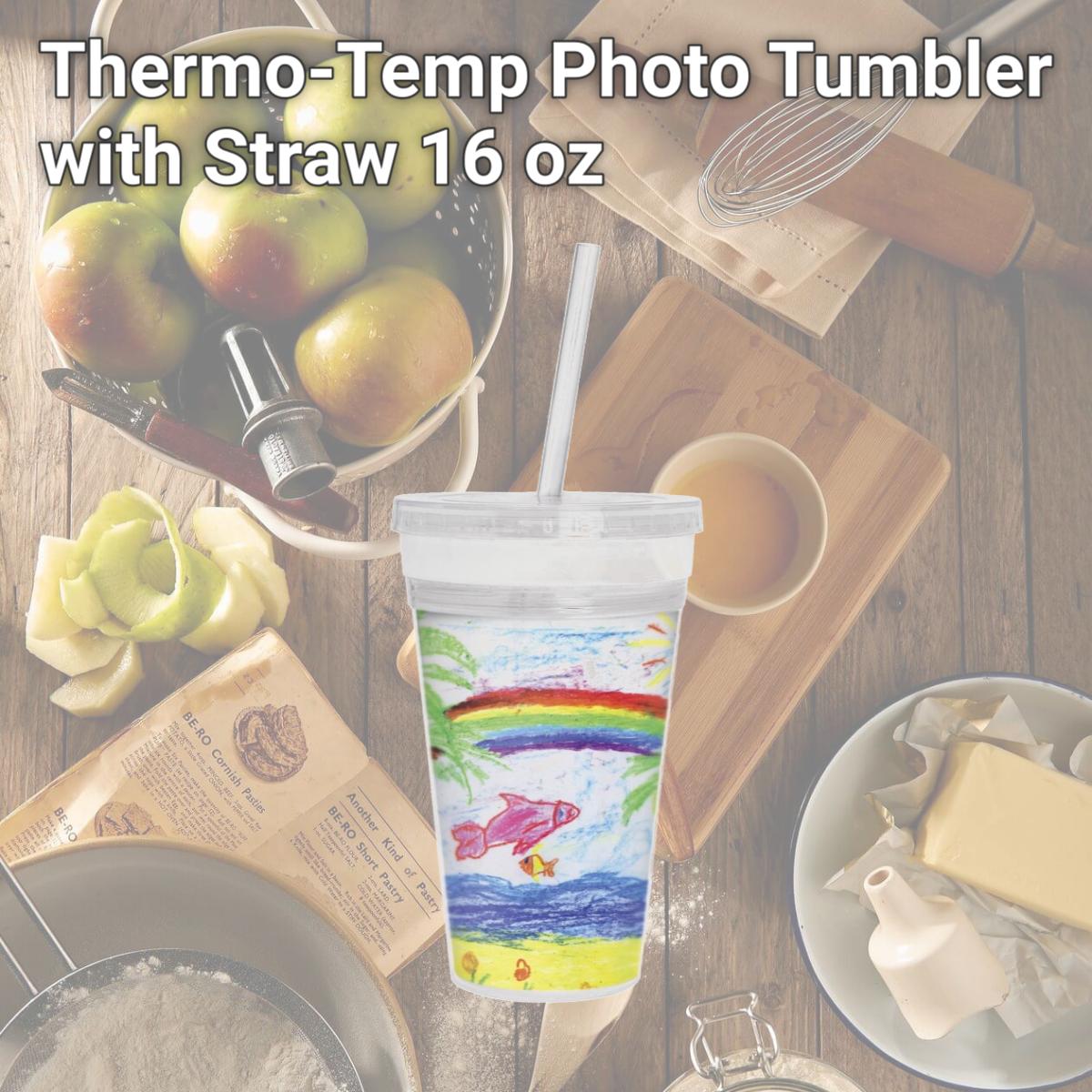 Picture of Neil Enterprises 1592283 Thermo-Temp Photo Tumbler with Straw, 16 oz