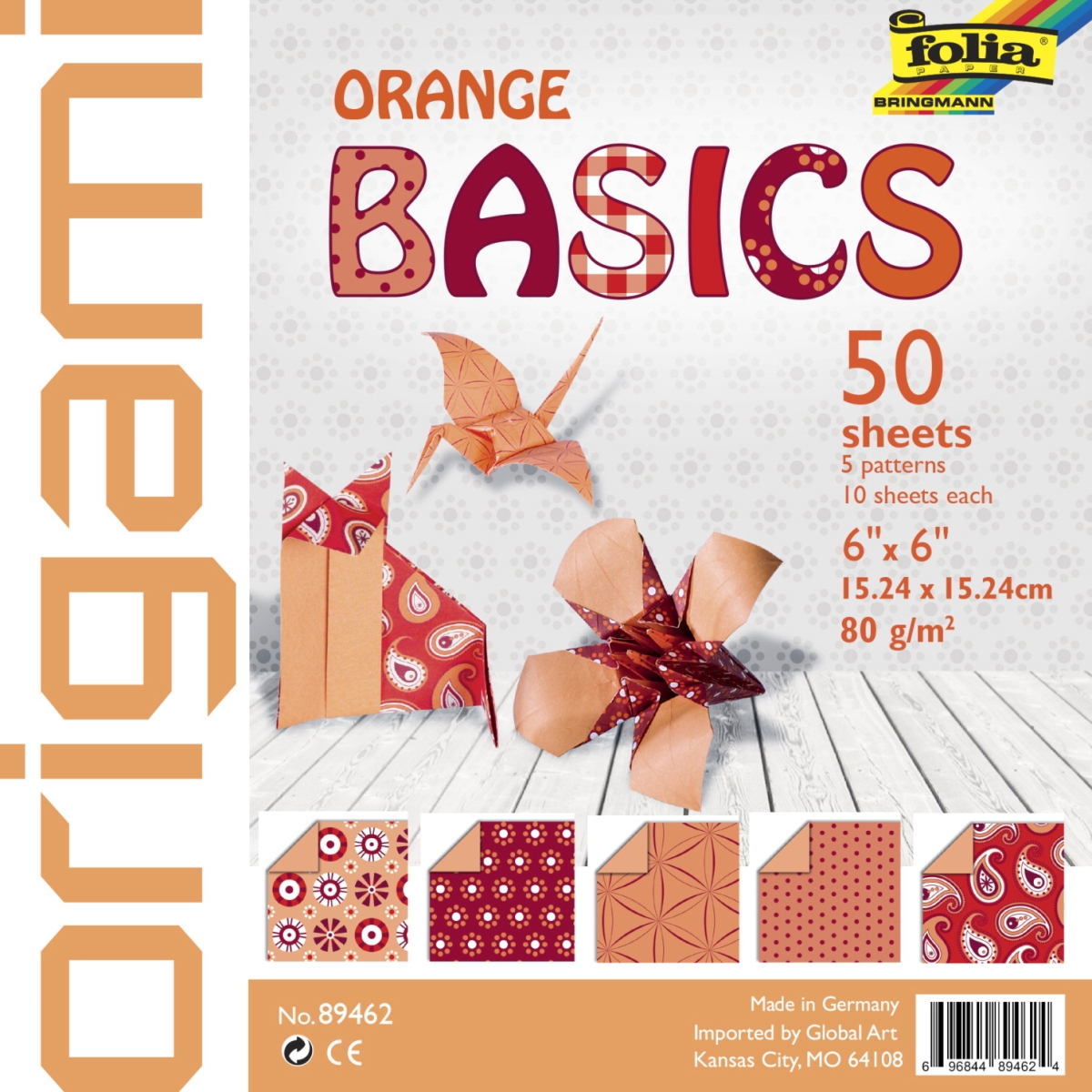 Global Art Materials 1593323 Folia Origami Paper Basics, 6 X 6 In. - Orange, 50 Sheets