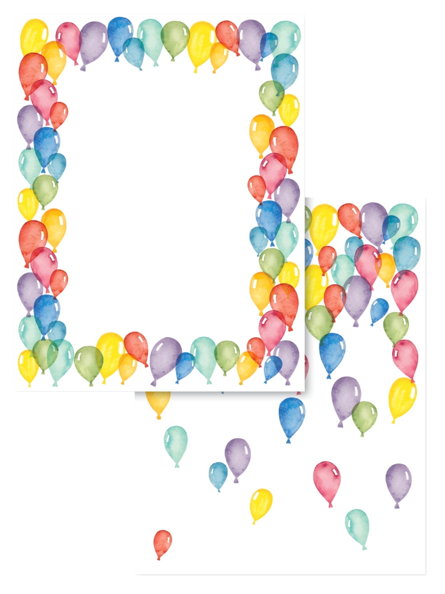 Astrodesigns 2-sided Preprinted Stationery, 8.5 X 11 In. - Watercolor Balloons, 100 Sheets