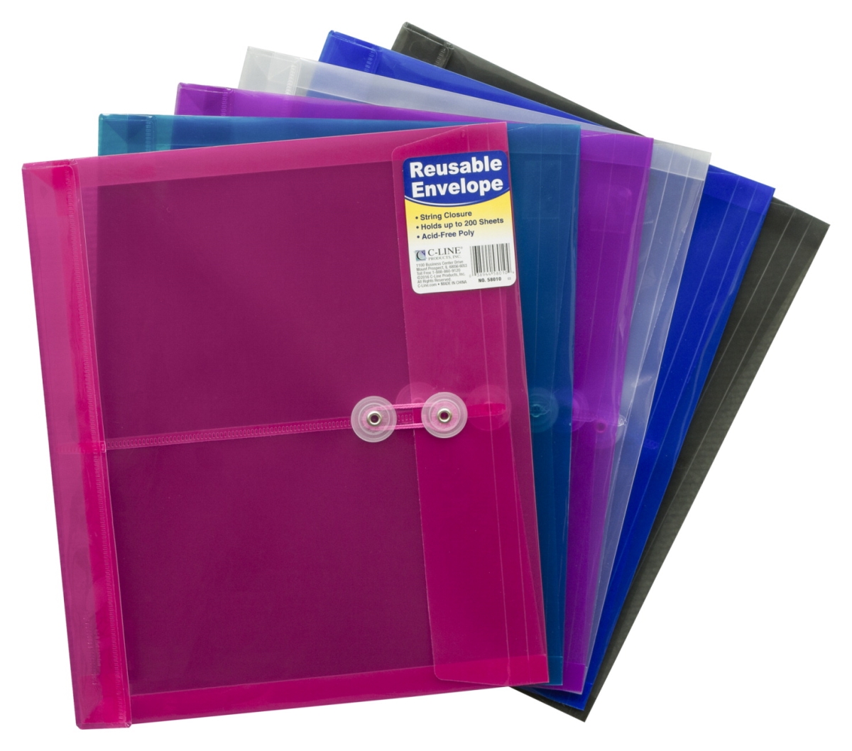 C-line Products 1597256 Poly Reusable Envelope With String Closure Side Load, Assorted - Set Of 24