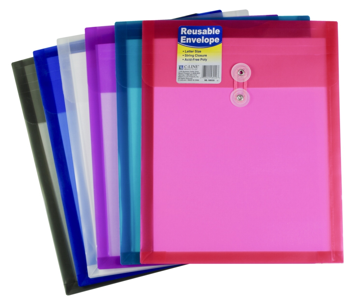 C-line Products 1597257 Poly Reusable Envelope With String Closure Top Load, Assorted - Set Of 24
