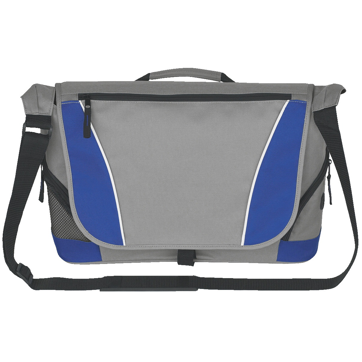 Messenger Bag, Polyester, 20 X 12 In. - Gray With Royal Blue
