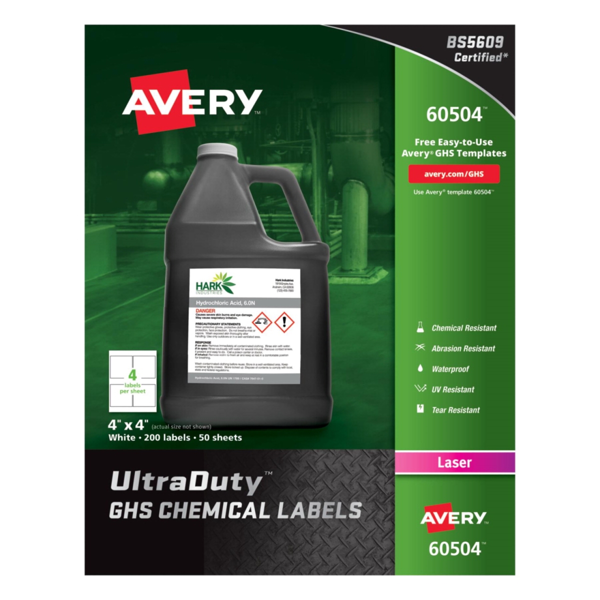 1545615 4 X 4 In. Labels Laser Chemical Ultra Duty Sheets, White - Pack Of 200