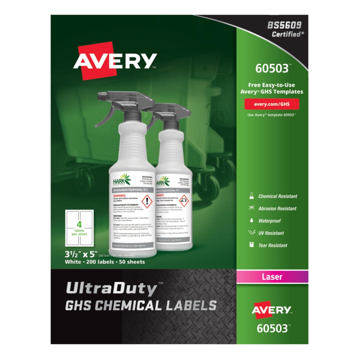 1545614 3.5 X 5 In. Labels Laser Chemical Ultra Duty Sheets, White - Pack Of 200