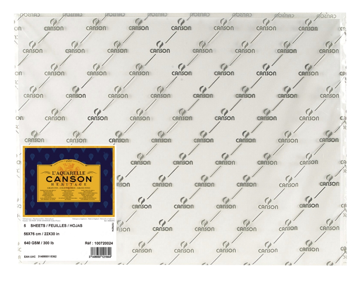 Canson 2005776 300 Lbs L Aquarelle Heritage Cold Press Watercolor Paper, White - 22 X 30 In. - 5 Sheets