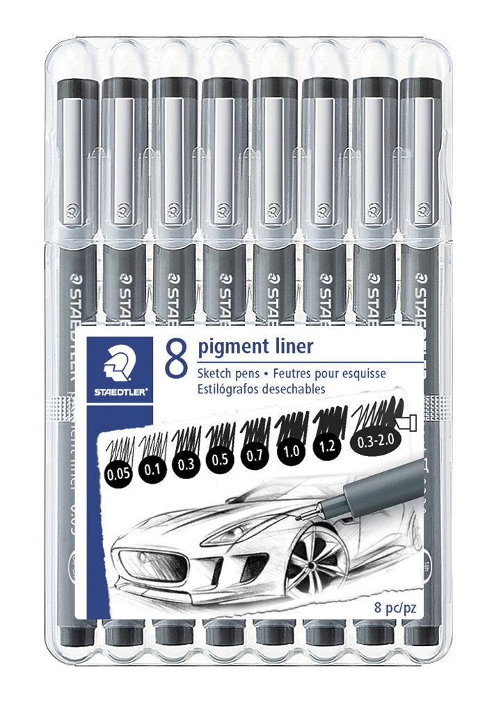Staedtler 2004252 Fineliner Pigment Liner Pens - Assorted Width Nibs, Black - Set Of 8
