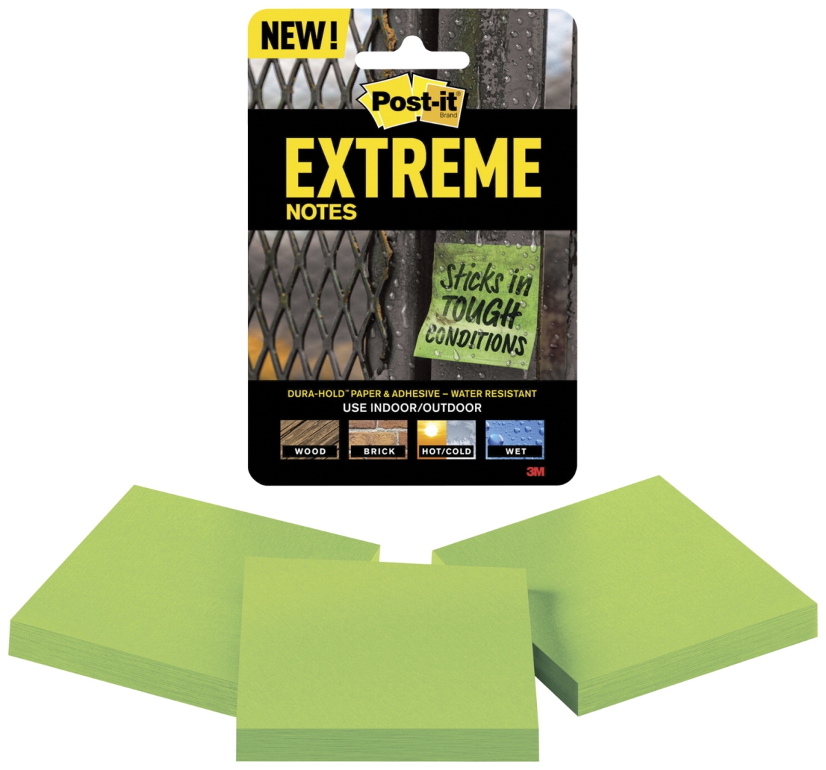 1612773 3 X 3 In. Extreme Notes, Green - Pack Of 3 Pads - 45 Sheets