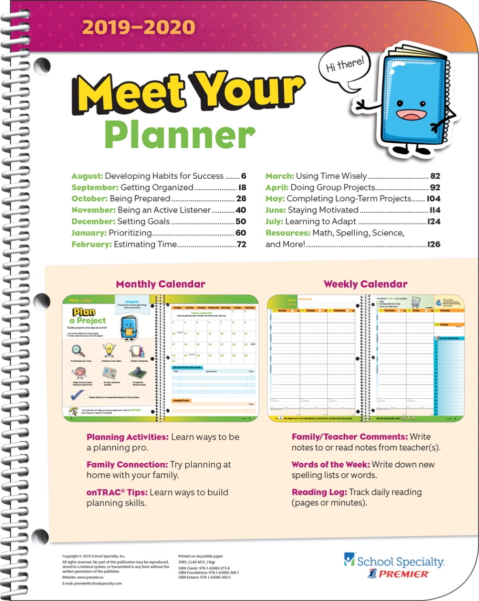 2011052 8 X 10 In. Matrix Classic Elementary Student Planner - 2019 To 2020