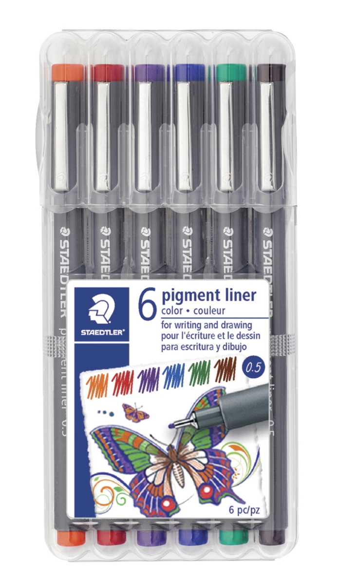Staedtler 2004251 0.5 Mm Fineliner Pigment Liner Pens, Assorted Color - Set Of 6