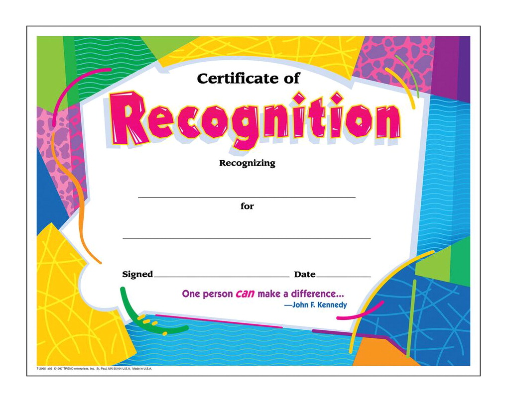 2003458 Certificate Of Recognition - Colorful Classics - Pack Of 30