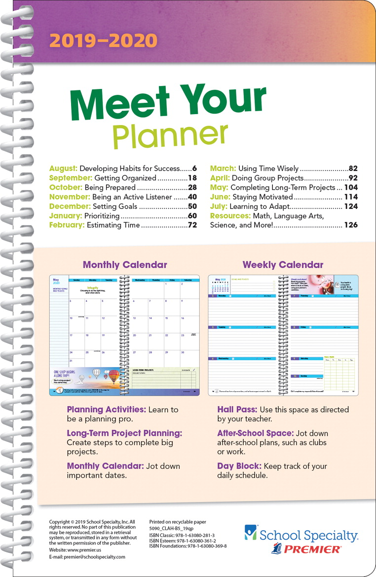 2011023 5 X 8 In. Block Classic High School Student Planner - 2019 To 2020
