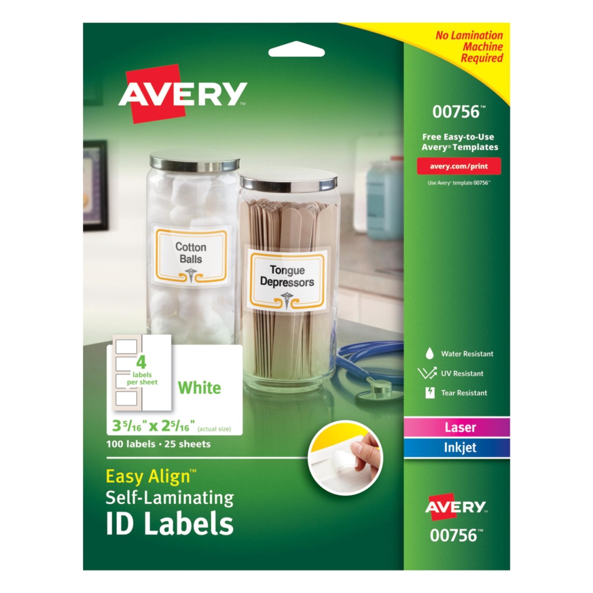 1545620 2.31 X 3.31 In. Labels Self Laminating Id, White - Pack Of 100