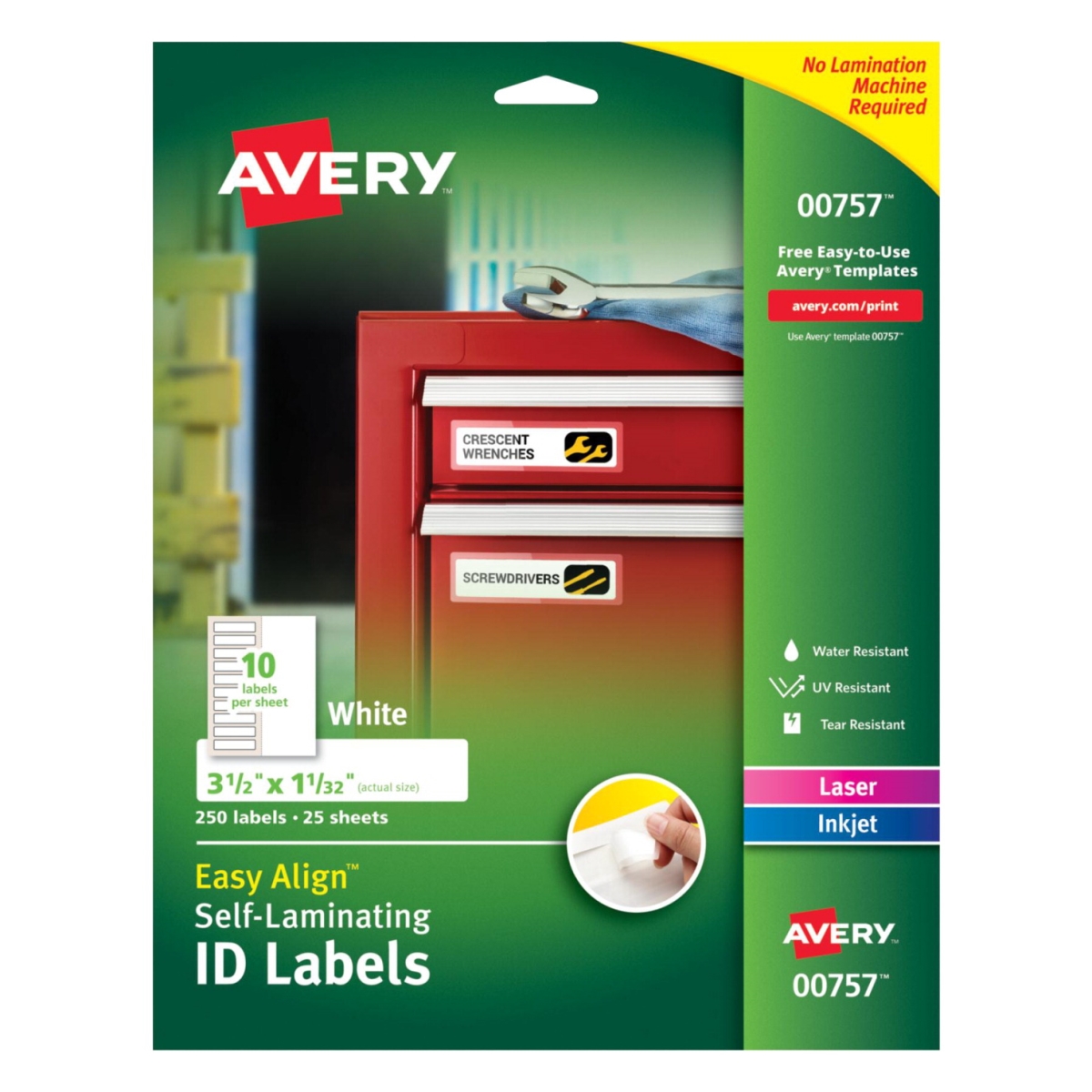 1545621 1.3 X 3.5 In. Labels Self Laminating Id, White - Pack Of 250