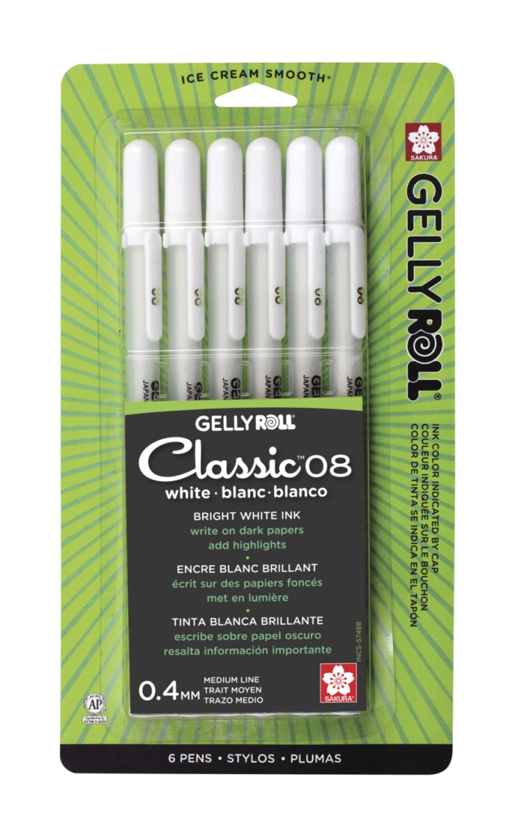 2004931 0.8 Mm Medium Tip Gelly Roll Classic Gel Pens, White - Pack Of 6
