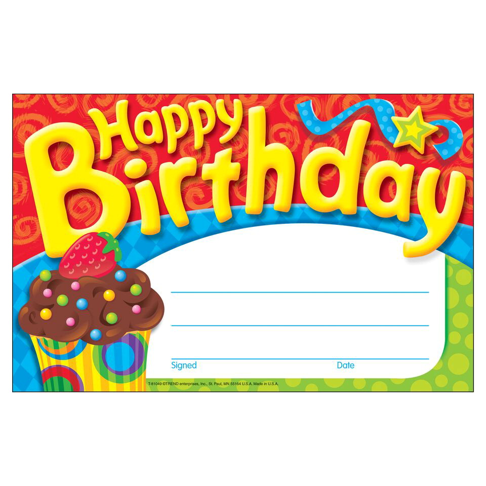 2003461 Happy Birthday Certificates - Bake Shop - Pack Of 30