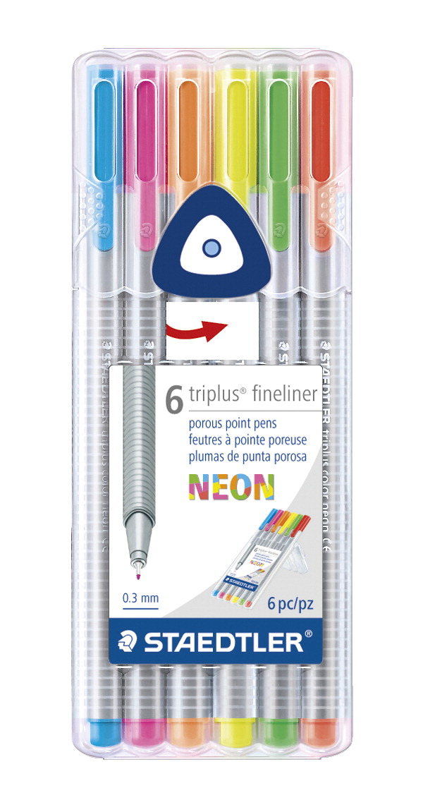 Staedtler 2004258 0.3 Mm Triplus Fineliner Marker Pens, Assorted Neon Color - Set Of 6