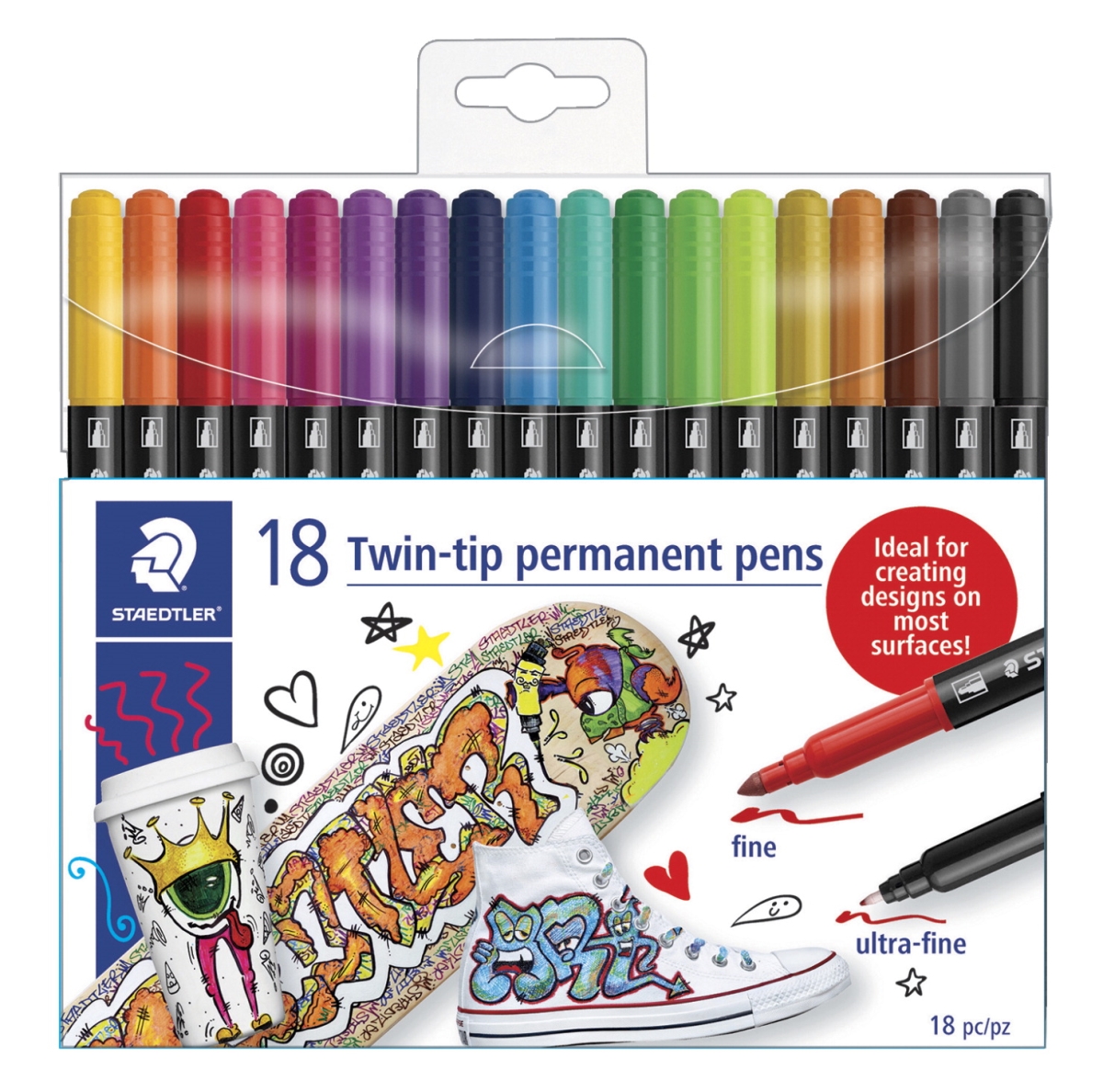 Staedtler 2004259 Twin Tip Permanent Marker Pens, Assorted Color - Set Of 18