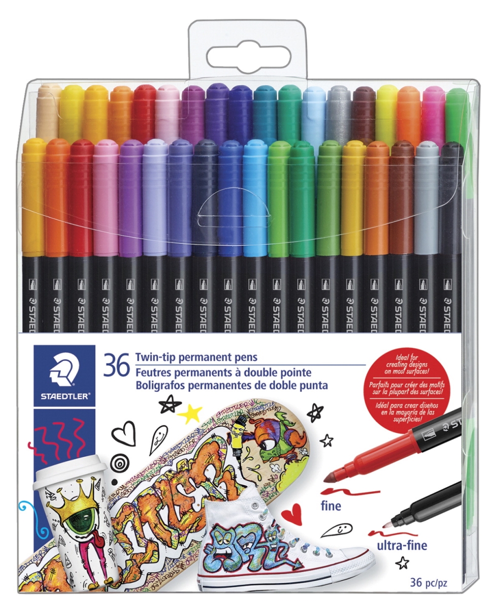 Staedtler 2004256 Twin Tip Permanent Marker Pens, Assorted Color - Set Of 36