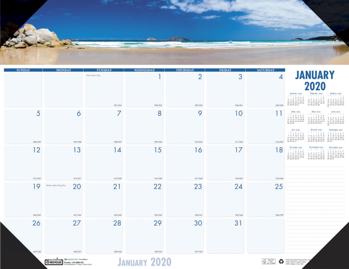 2002808 22 X 17 In. Earthscapes Coastlines Recycled Desk Pad 2020 Calendar