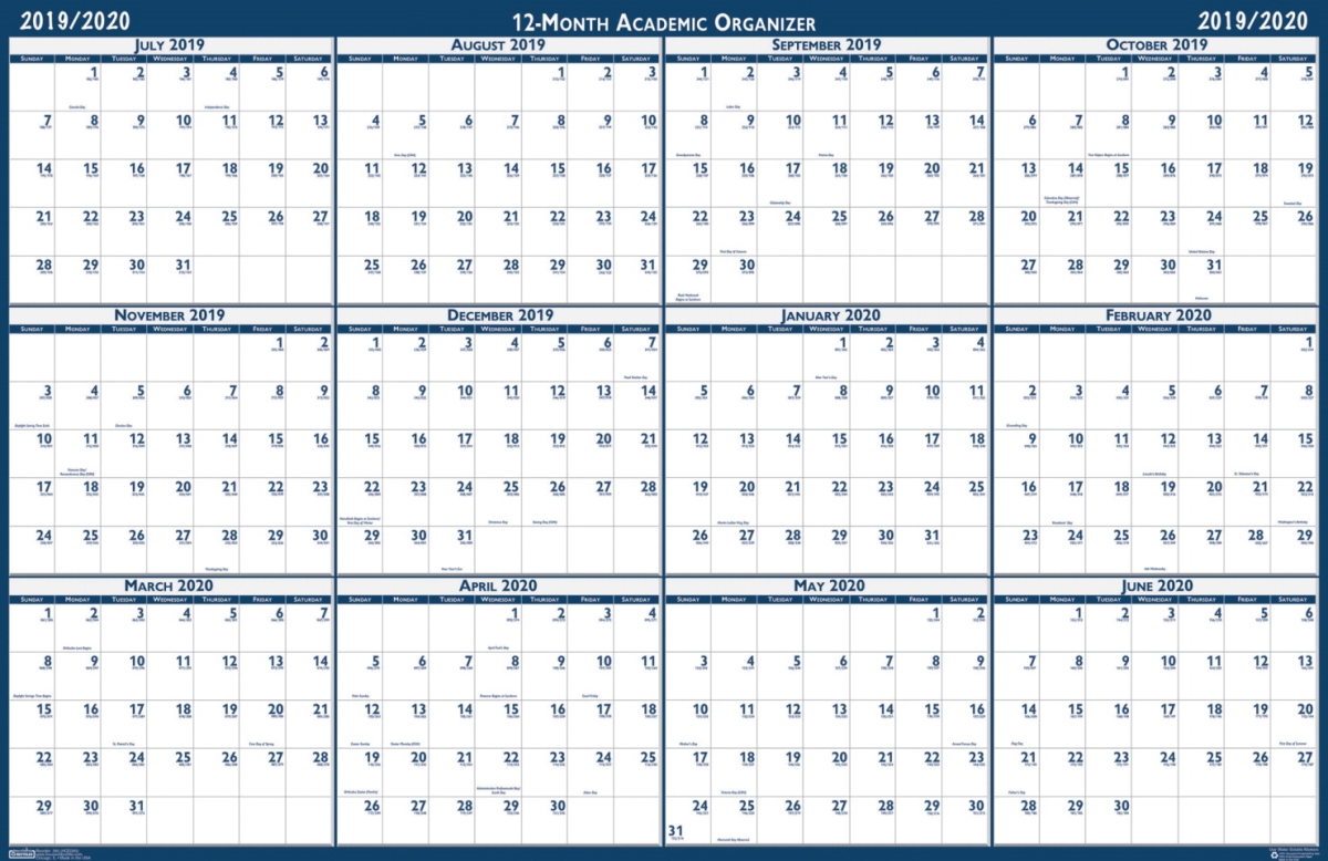 2002659 Laminated Academic Wall Planner - July 2019 To June 2020