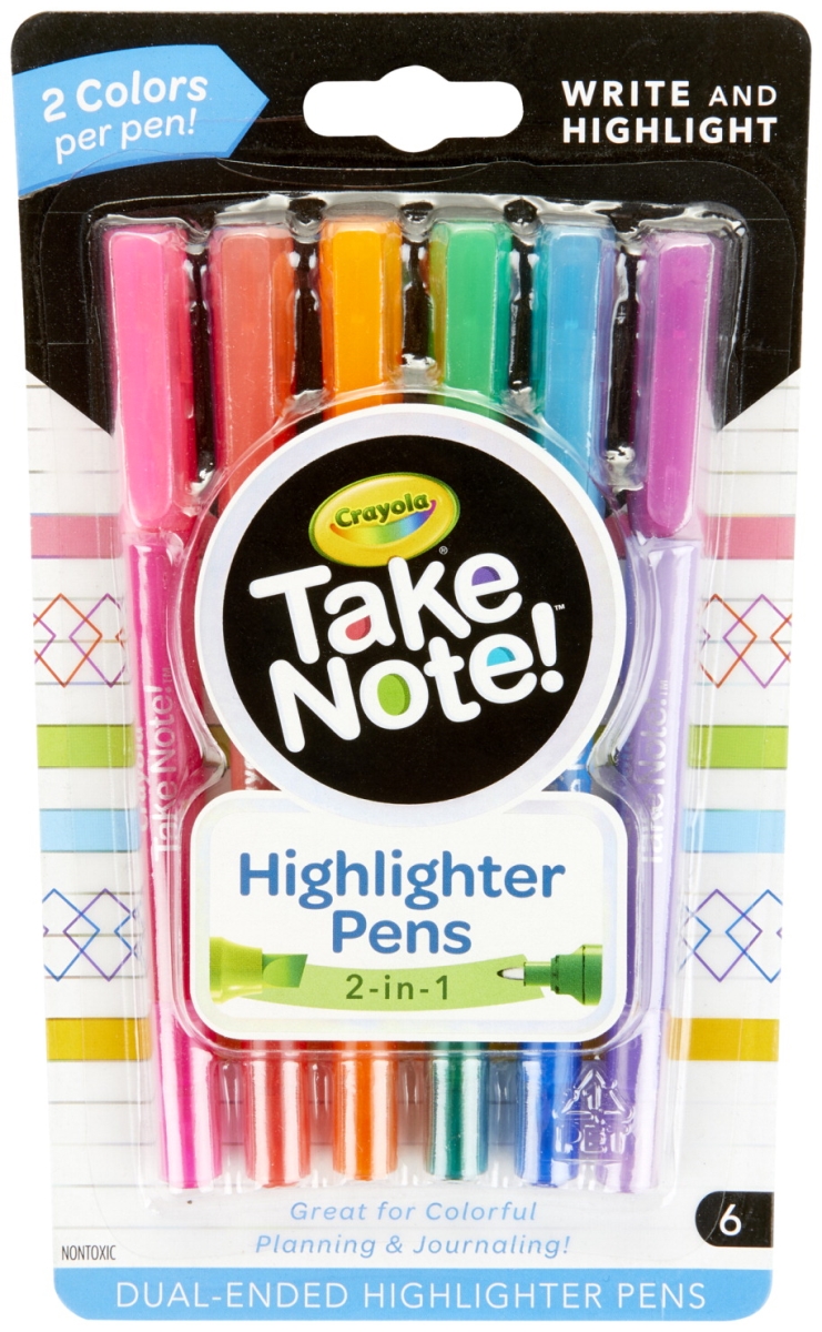 Crayola 2009372 Take Note Assorted Dual-ended Highlighter Pen, Assorted Color - Set Of 6
