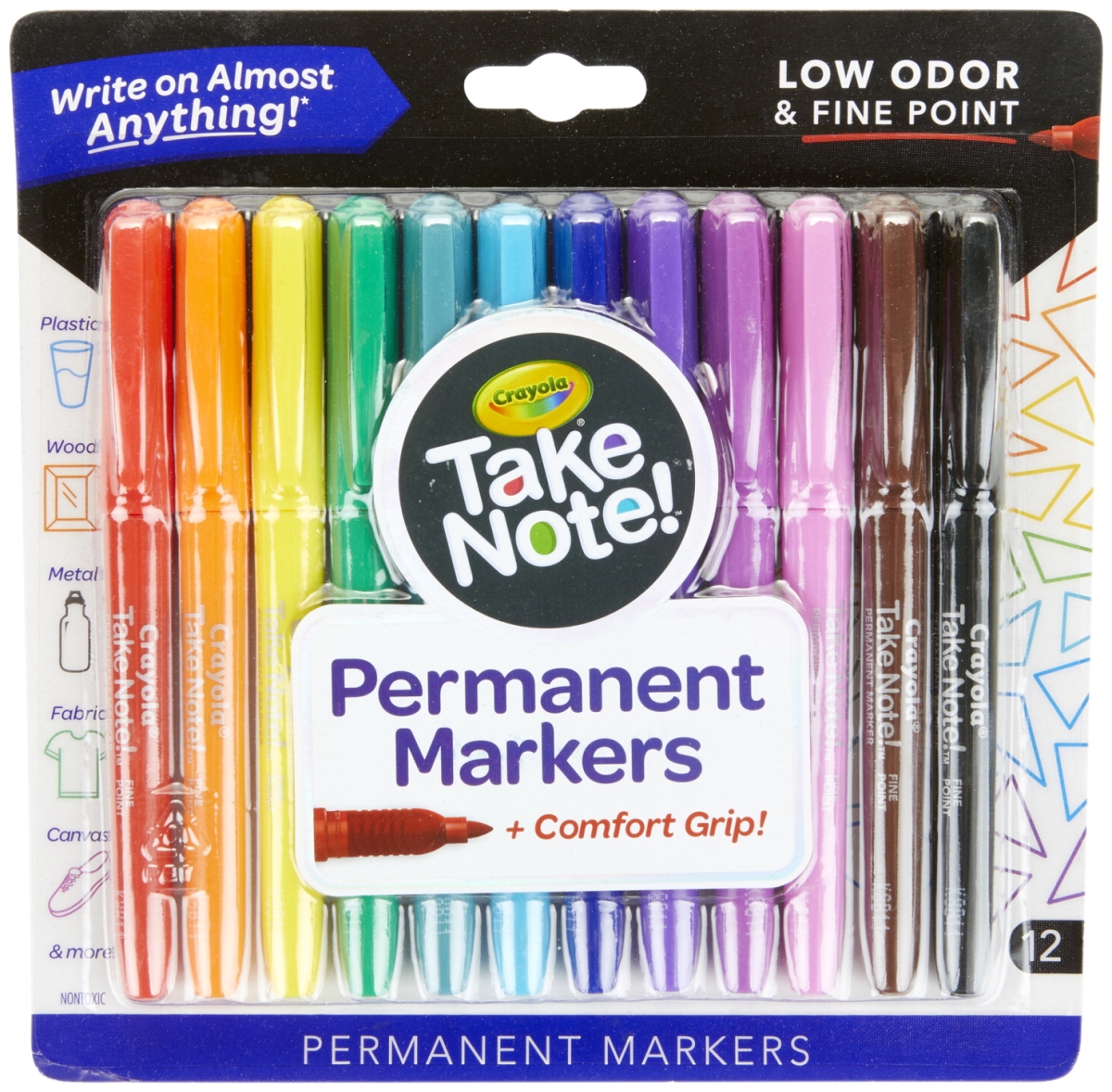 Crayola 2009376 Take Note Fine Point Permanent Markers, Assorted Color - Set Of 12