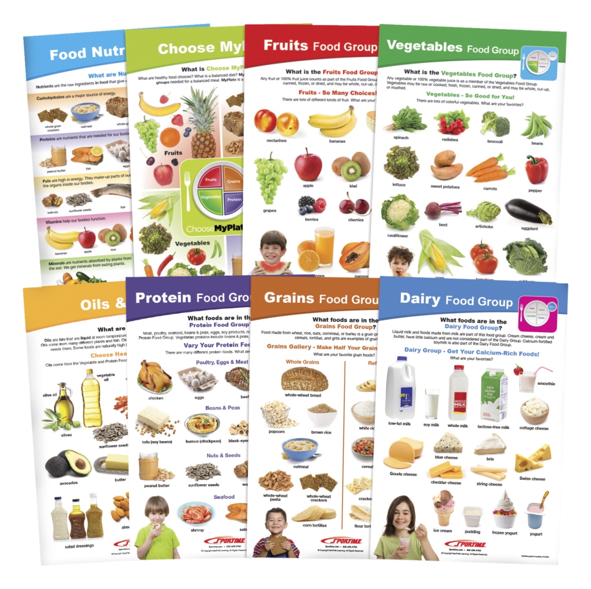 2013490 My Plate Food & Nutrition Bulletin Board Chart Set - Set Of 8 - Grade 1-4