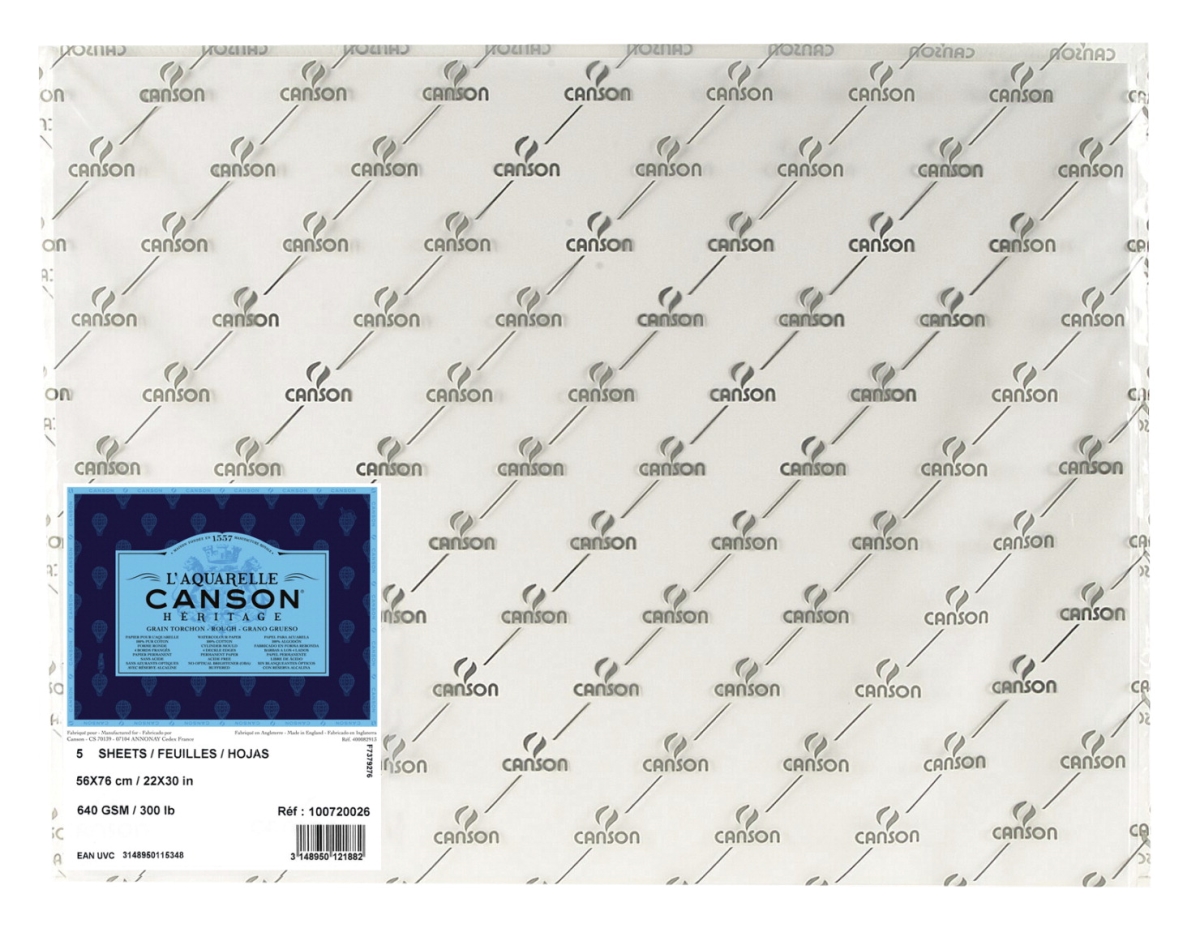 Canson 2005778 300 Lbs L Aquarelle Heritage Rough Grain Watercolor Paper, White - 22 X 30 In. - 5 Sheets