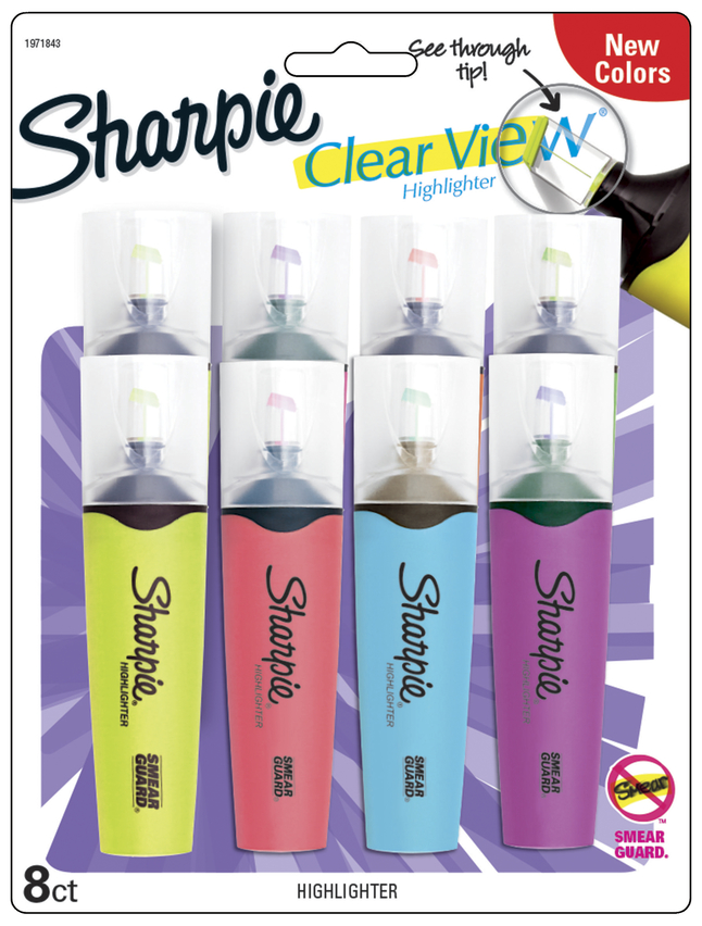 Sharpie 1597341 Clearview Stick Highlighter, Assorted Color - Set Of 8