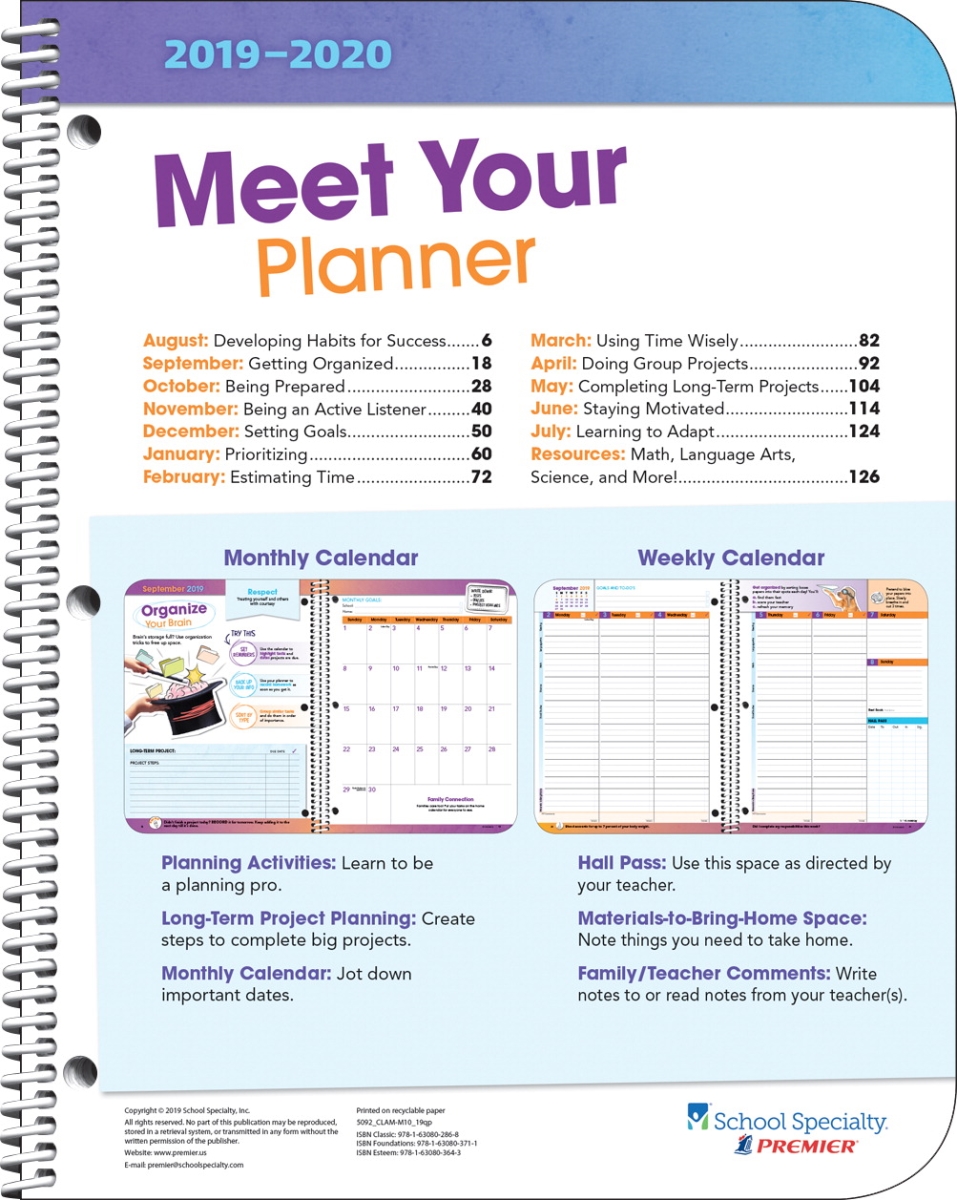 2011053 8 X 10 In. Matrix Classic Middle School Student Planner - 2019 To 2020