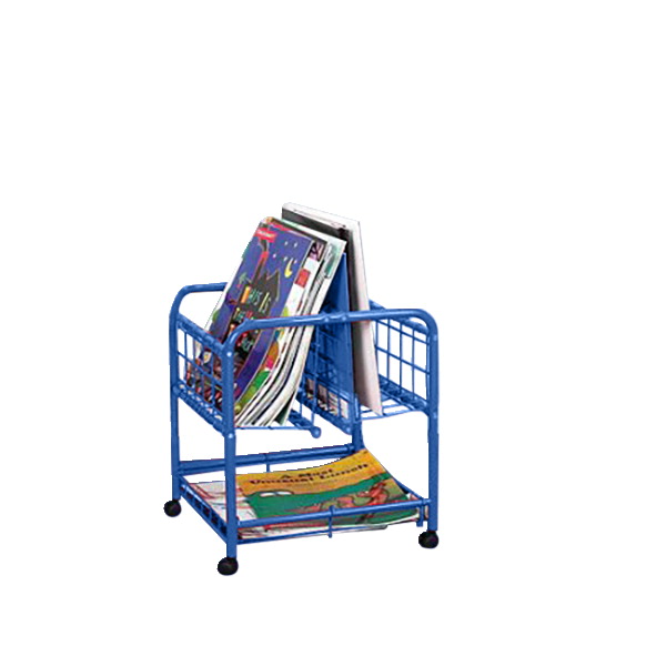 1604986 Metal Mobile Big Book Browser With 3 Shelves, Blue
