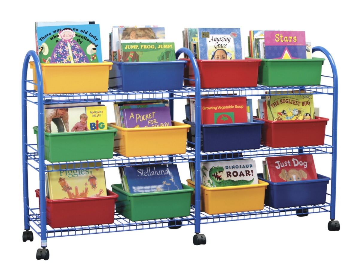 2002900 Metal Mobile Leveled Library Without Trays, Blue