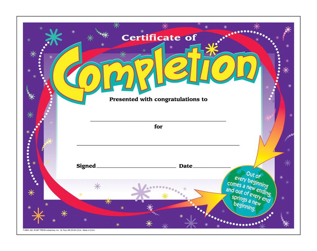 2003459 Certificate Of Completion - Colorful Classics - Pack Of 30