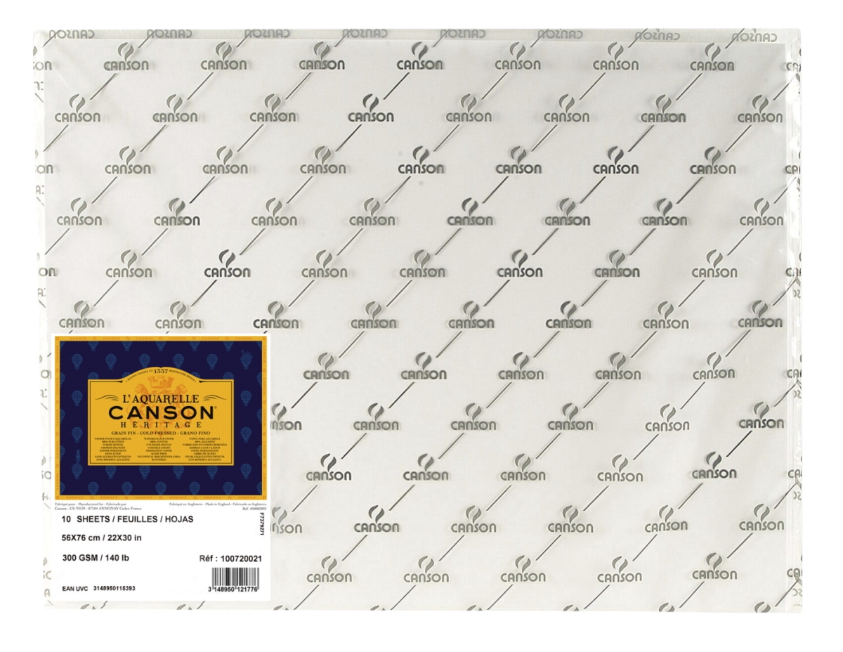 Canson 2005773 140 Lbs L Aquarelle Heritage Cold Press Watercolor Paper, White - 22 X 30 In. - 10 Sheets