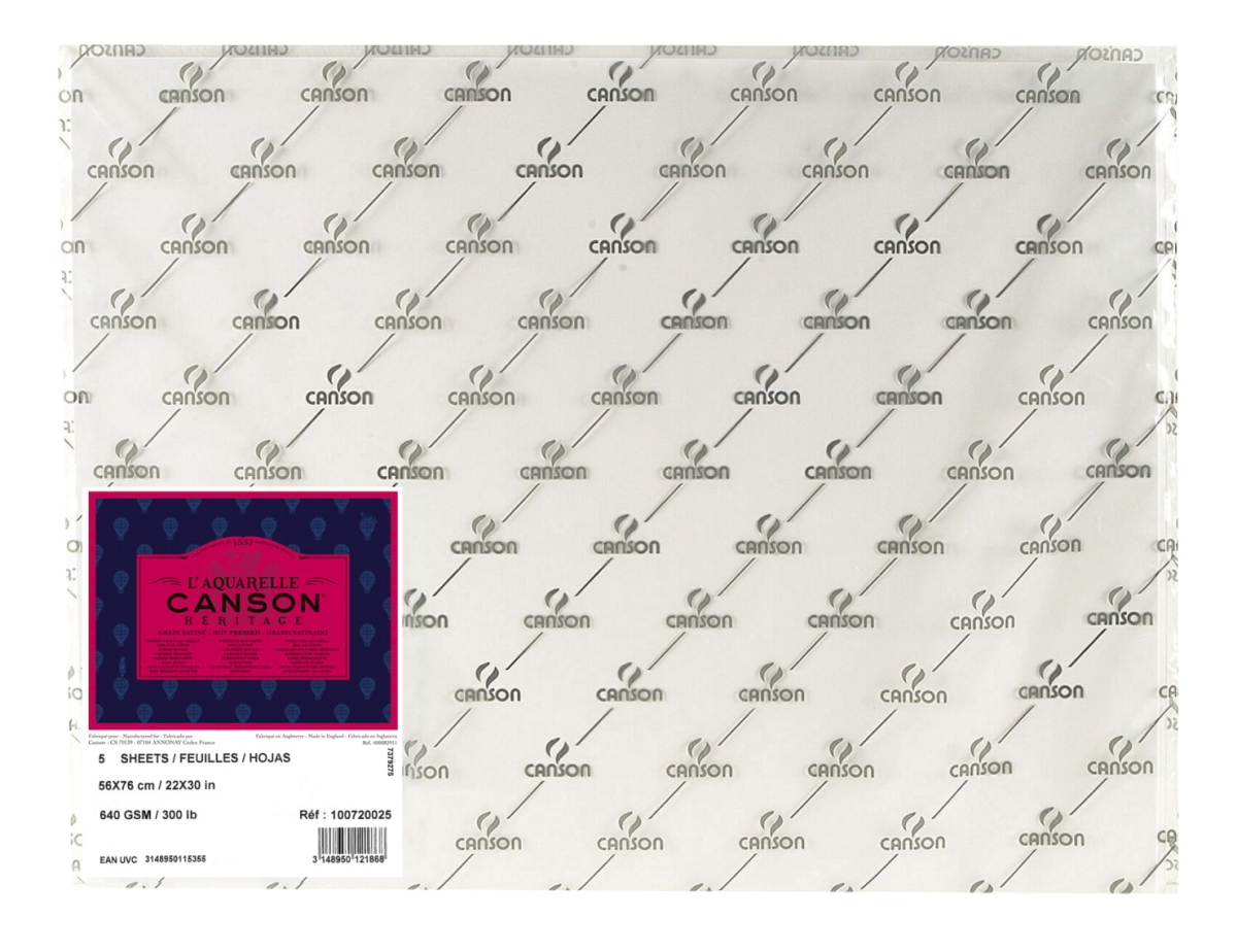 Canson 2005774 300 Lbs L Aquarelle Heritage Hot Press Watercolor Paper, White - 22 X 30 In. - 5 Sheets