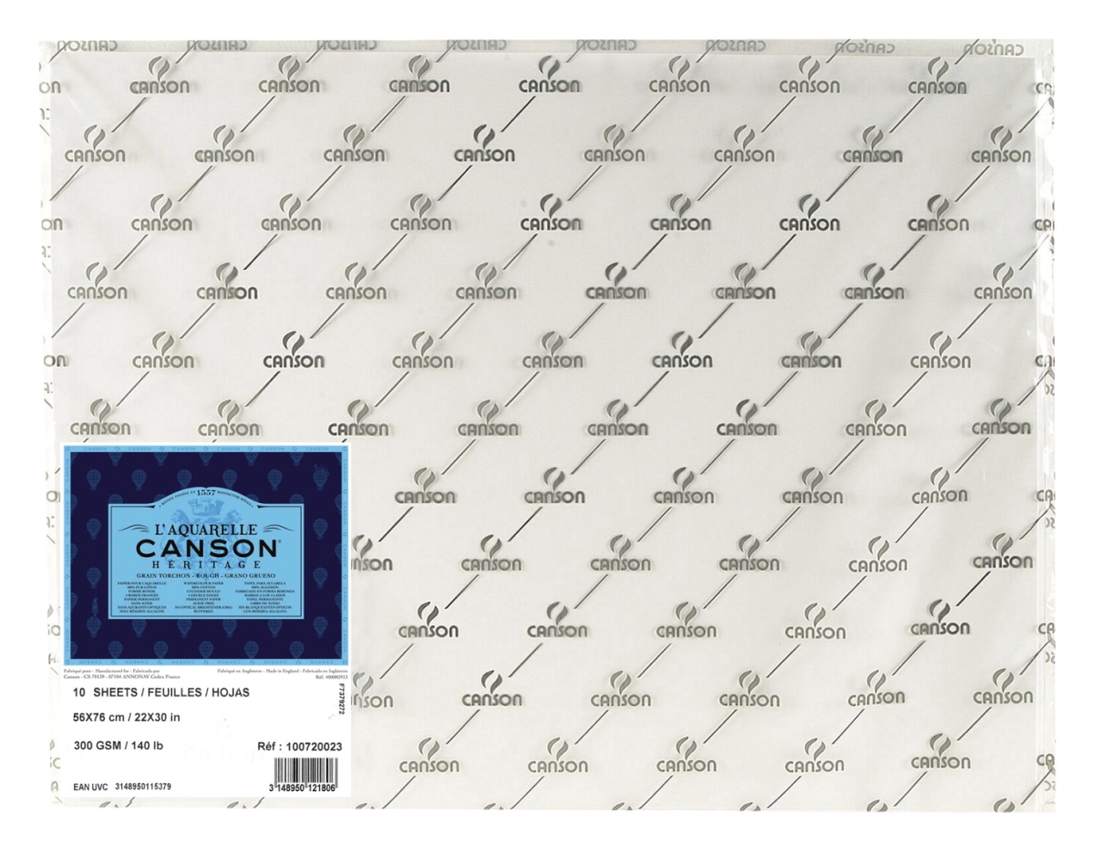 Canson 2005777 140 Lbs L Aquarelle Heritage Rough Grain Watercolor Paper, White - 22 X 30 In. - 10 Sheets