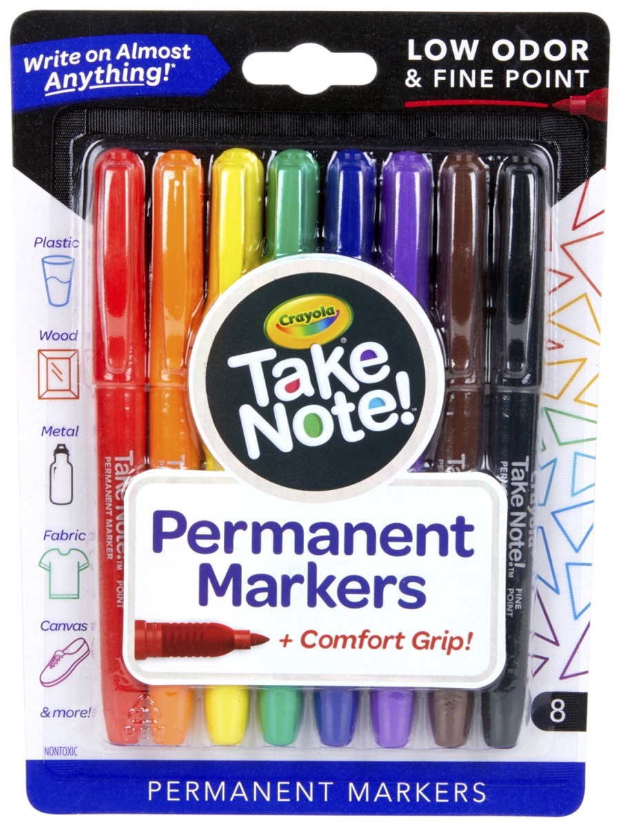 Crayola 2020842 Take Note Permanent Markers With Fine Point, Assorted Color - Set Of 8