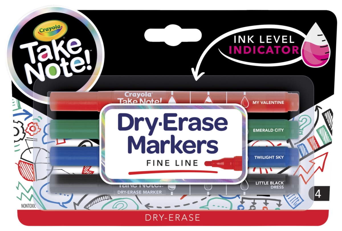 Crayola 2020845 Take Note Dry Erase Markers With Bullet Tip, Assorted Color - Set Of 4