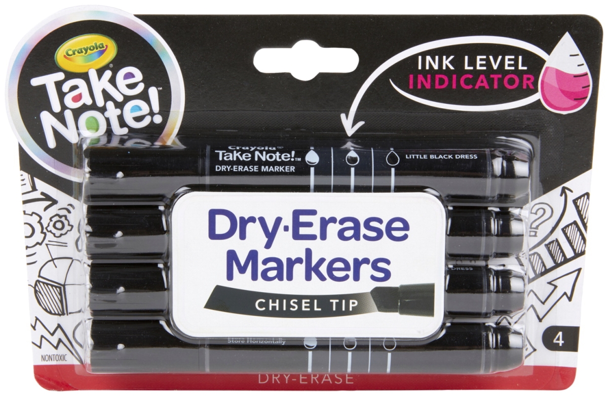 Crayola 2020851 Take Note Dry Erase Markers With Chisel Tip, Black - Pack Of 4