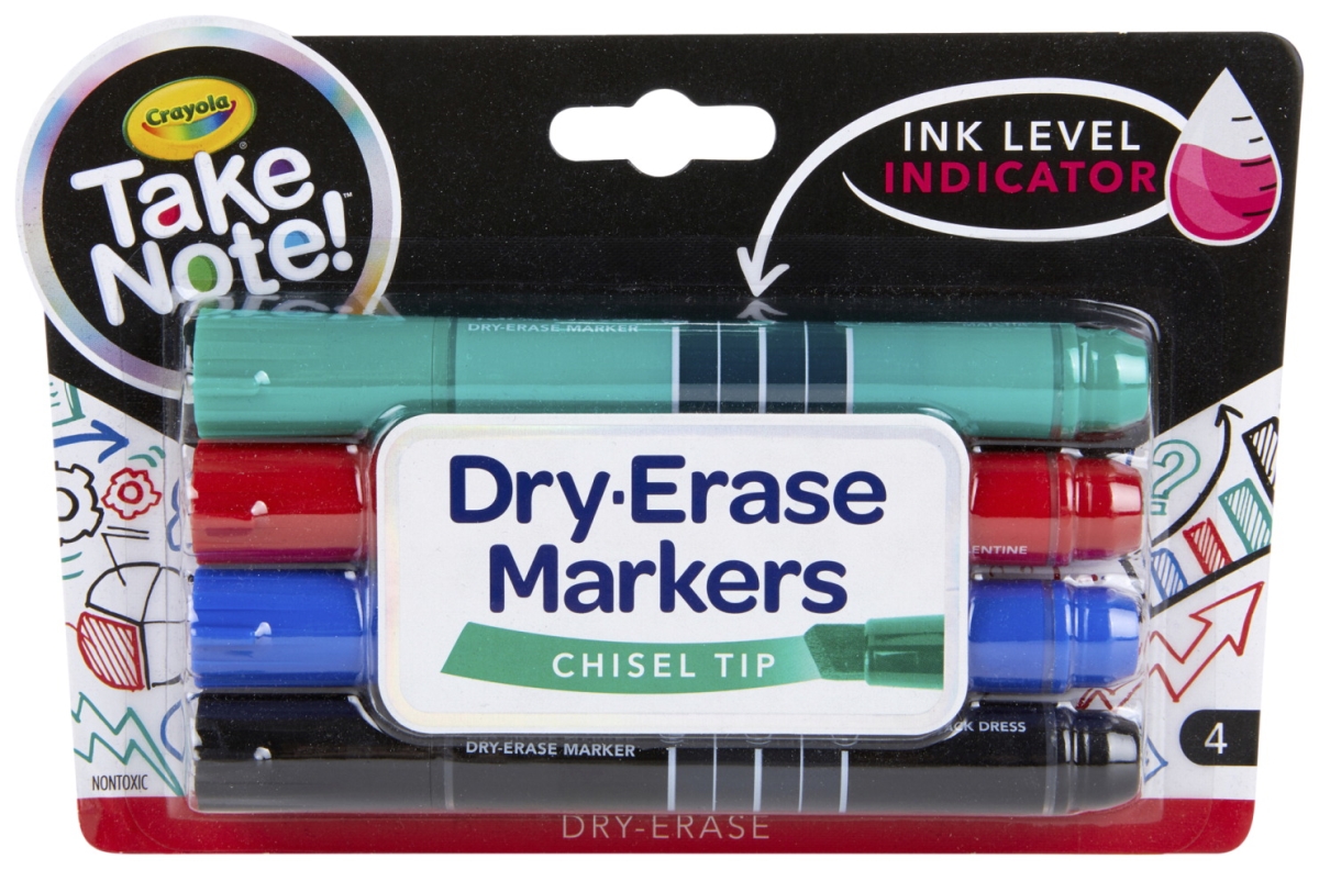 Crayola 2020850 Take Note Dry Erase Markers With Chisel Tip, Assorted Color - Set Of 4