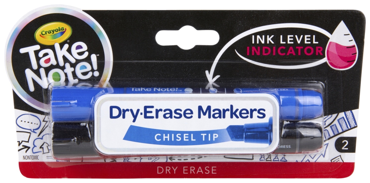 Crayola 2020839 Take Note Dry Erase Markers With Chisel Tip, Blue & Black - Set Of 2