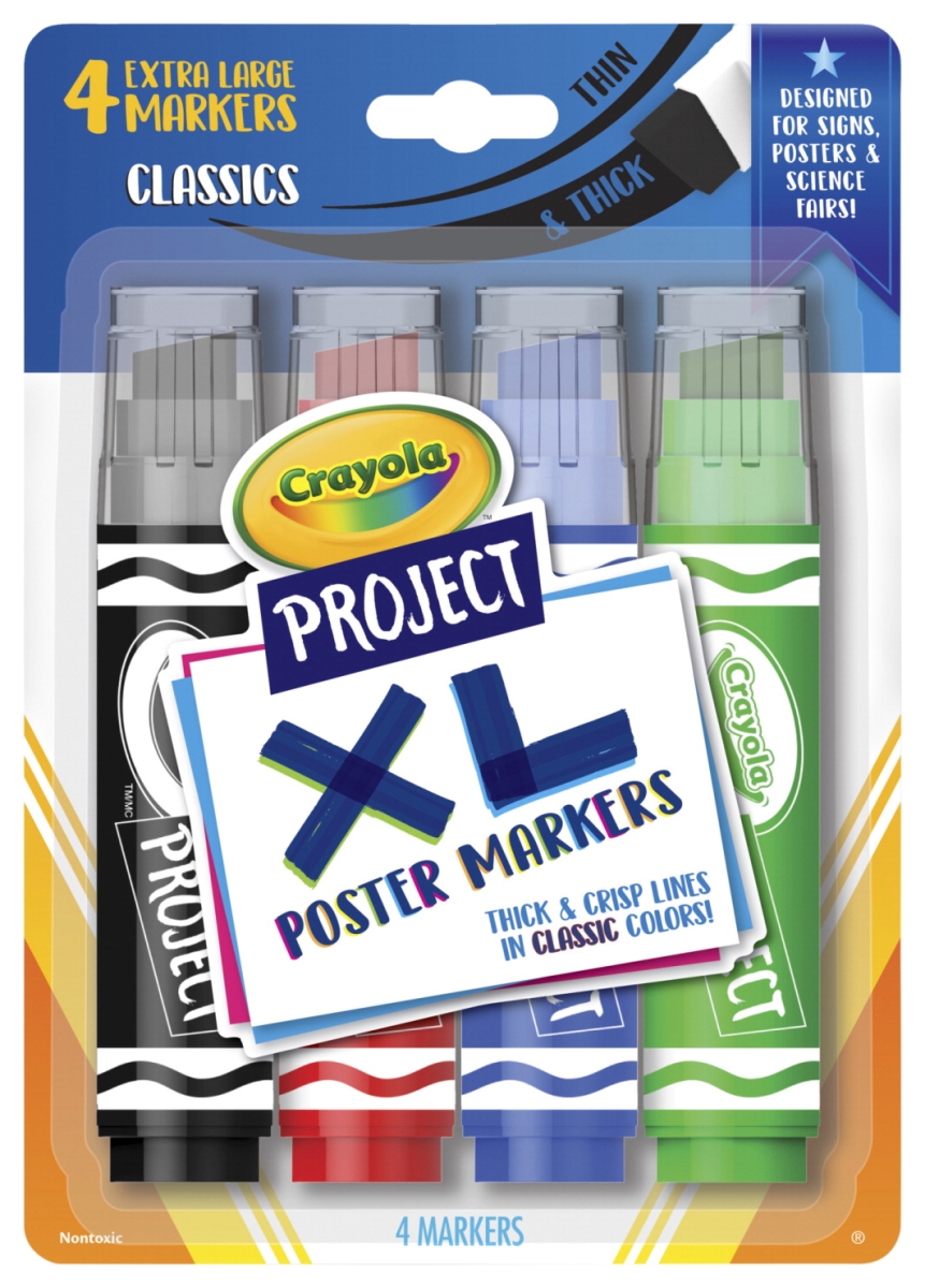 Crayola 2020059 Project Extra-large Poster Markers With Thick & Thin Lines, Assorted Color - Set Of 4