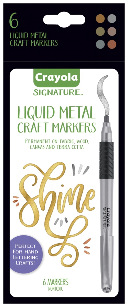 Crayola 2020058 Signature Liquid Metal Permanent Art Markers, Assorted Metallic - Set Of 6