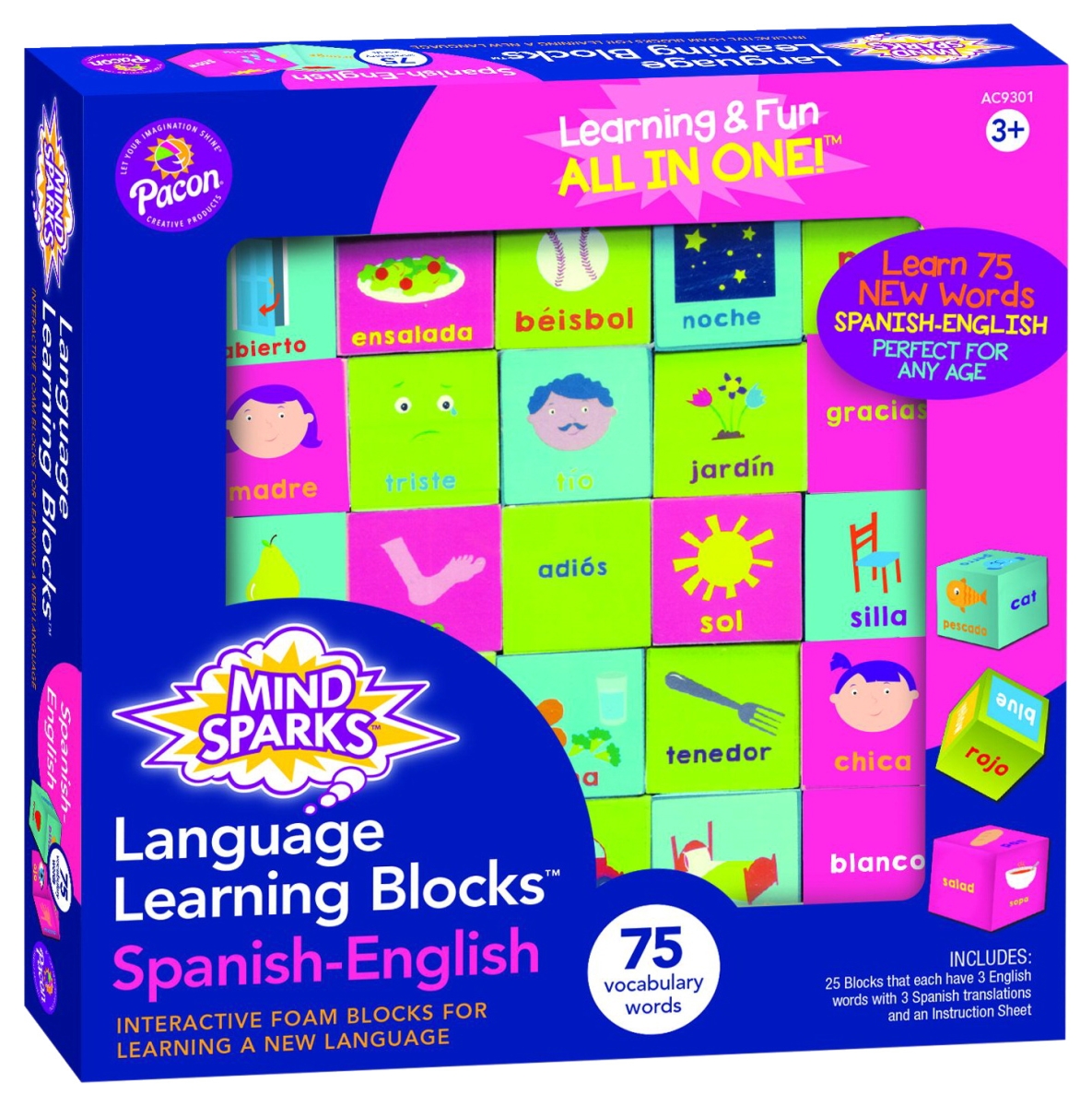 2023324 Language Learning Blocks With 1.5 In. Blocks & 25 Blocks - Spanish Language