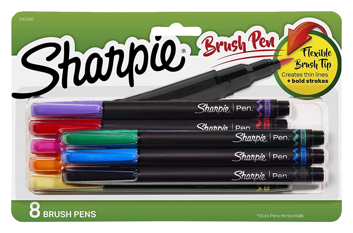 Sharpie 2021536 Brush Tip Art Pens, Assorted Color - Set Of 8