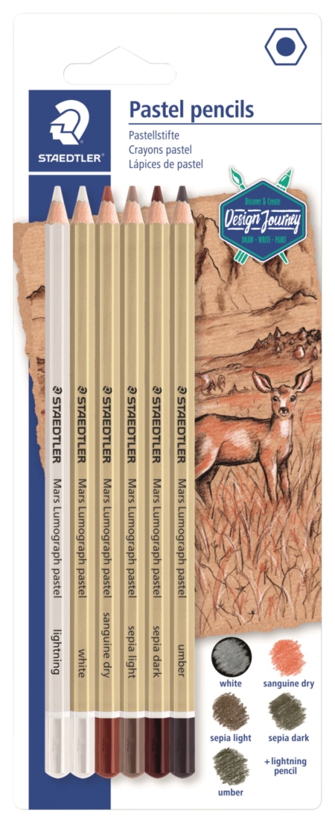 Staedtler 2020306 Mars Lumograph Pastel Drawing Pencils, Assorted Color - Set Of 6