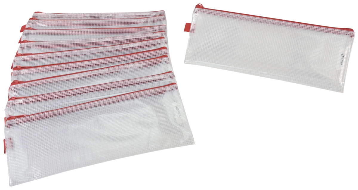 2018754 5 X 13 In. Mesh Zippered Bag, Clear With Red Trim - Pack Of 10
