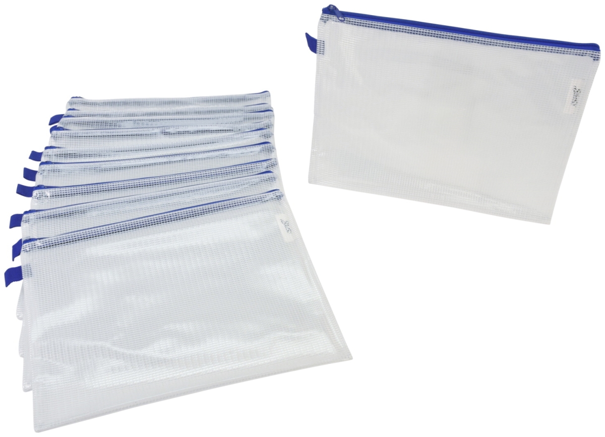 2018757 10 X 13 In. Mesh Zippered Bag, Clear With Blue Trim - Pack Of 10