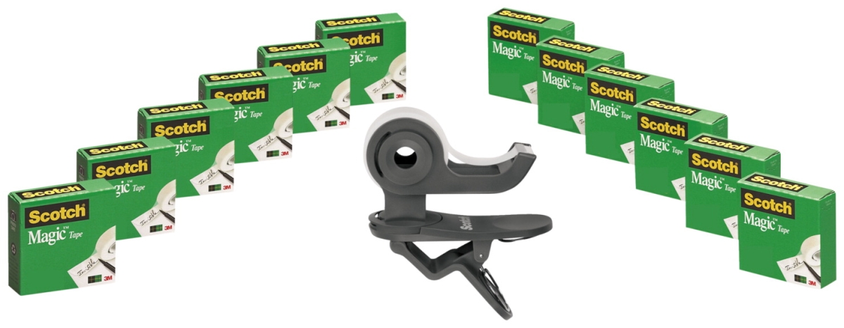 Scotch 2021642 0.75 X 350 In. Clip Tape Dispenser With 12 Rolls Of Tape, Black